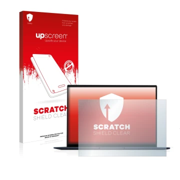 Front side of a product packaging with the brand logo upscreen. Next to it is the device ASUS ZenBook 14 OLED shown with the c