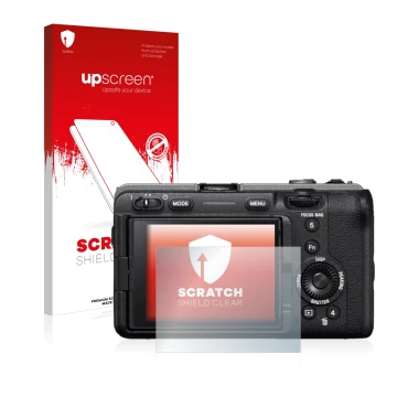 Front side of a product packaging with the brand logo upscreen. Next to it is the device Sony Alpha FX30 Cinema Line shown wit