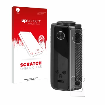 Front side of a product packaging with the brand logo upscreen. Next to it is the device Vaporesso Target 200 Mod shown with t