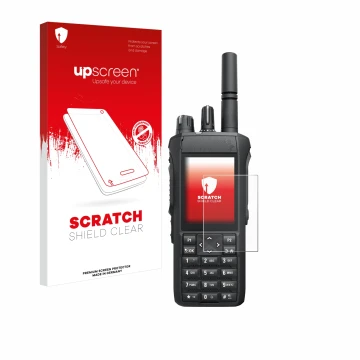 Front side of a product packaging with the brand logo upscreen. Next to it is the device Motorola R7 shown with the correspond