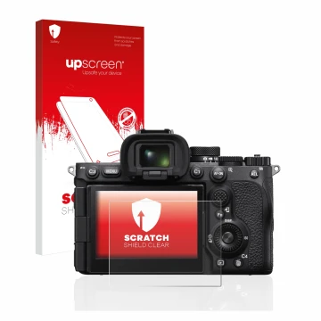 Front side of a product packaging with the brand logo upscreen. Next to it is the device Sony Alpha 7R V / a7R V shown with th