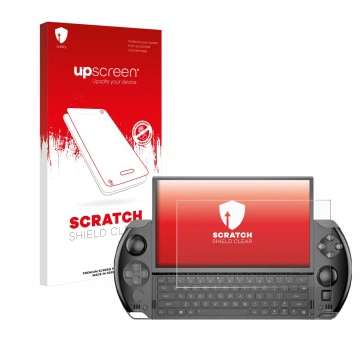 Front side of a product packaging with the brand logo upscreen. Next to it is the device GPD Win 4 shown with the correspondin