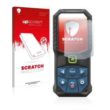 Front side of a product packaging with the brand logo upscreen. Next to it is the device Bosch GLM 50-25 G shown with the corr
