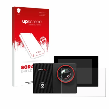 Front side of a product packaging with the brand logo upscreen. Next to it is the device Akaso EK7000 Pro shown with the corre