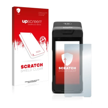 Front side of a product packaging with the brand logo upscreen. Next to it is the device myPOS Carbon shown with the correspon