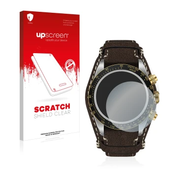 Front side of a product packaging with the brand logo upscreen. Next to it is the device Tudor Black Bay Chrono 41mm shown wit