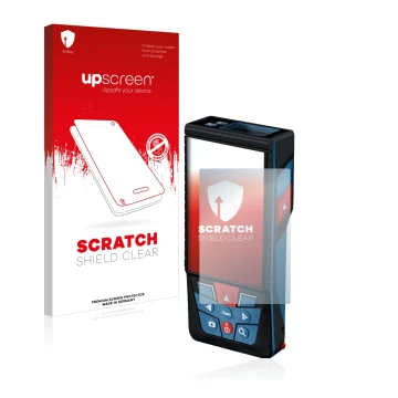 Front side of a product packaging with the brand logo upscreen. Next to it is the device Bosch GLM 150-27c shown with the corr