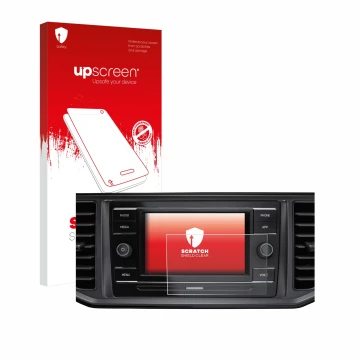 Front side of a product packaging with the brand logo upscreen. Next to it is the device Volkswagen Crafter Composition Colour
