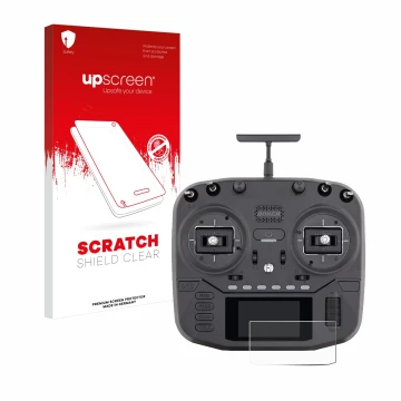 Front side of a product packaging with the brand logo upscreen. Next to it is the device Radiomaster Boxer shown with the corr