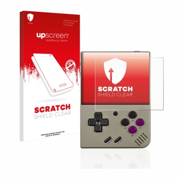 Front side of a product packaging with the brand logo upscreen. Next to it is the device Miyoo Mini Plus shown with the corres