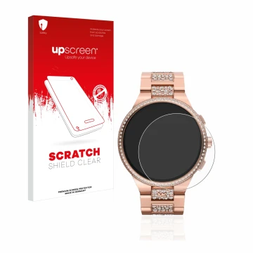 Front side of a product packaging with the brand logo upscreen. Next to it is the device Michael Kors Camille Gen 6 MKT5147 sh