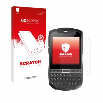 Front side of a product packaging with the brand logo upscreen. Next to it is the device Unihertz Titan Pocket shown with the 