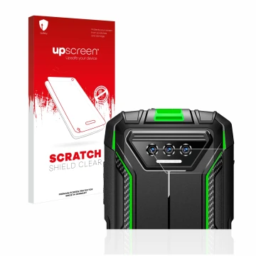 Front side of a product packaging with the brand logo upscreen. Next to it is the device Doogee S41 Pro (ONLY Camera Lens) sho