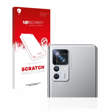 Front side of a product packaging with the brand logo upscreen. Next to it is the device Xiaomi 12T Pro (ONLY Camera Lens) sho