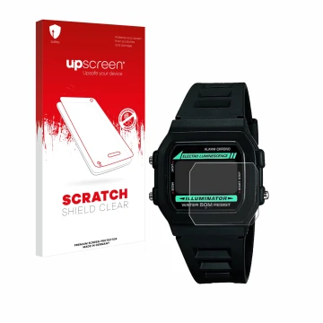 Front side of a product packaging with the brand logo upscreen. Next to it is the device Casio W-86-1VQES shown with the corre