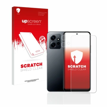 Front side of a product packaging with the brand logo upscreen. Next to it is the device Xiaomi Redmi Note 12 4G (Front+Camera