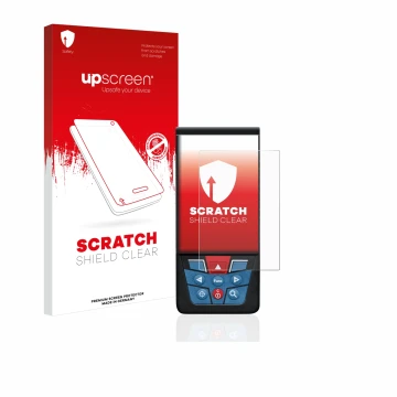 Front side of a product packaging with the brand logo upscreen. Next to it is the device Bosch GLM 100-25c shown with the corr