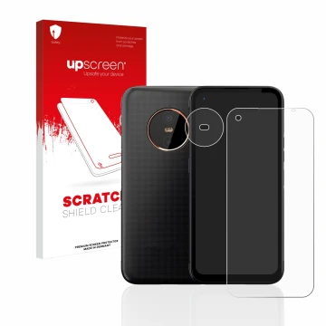 Front side of a product packaging with the brand logo upscreen. Next to it is the device Gigaset GX6 (Front+Camera) shown with