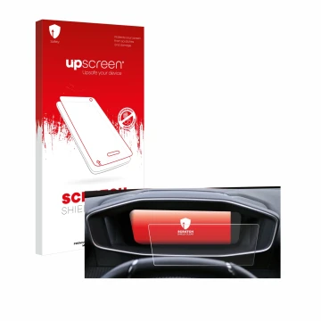 Front side of a product packaging with the brand logo upscreen. Next to it is the device Peugeot 2008 2022 Cockpit shown with 