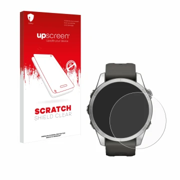 Front side of a product packaging with the brand logo upscreen. Next to it is the device Garmin Fenix 7S Pro Solar (42 mm) sho