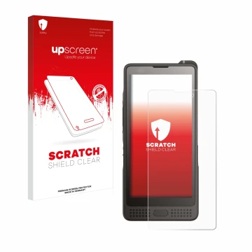 Front side of a product packaging with the brand logo upscreen. Next to it is the device Sonim XP10 shown with the correspondi