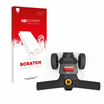 Front side of a product packaging with the brand logo upscreen. Next to it is the device PowaKaddy FX3 shown with the correspo