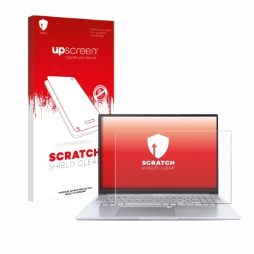 Front side of a product packaging with the brand logo upscreen. Next to it is the device ASUS Vivobook 16 M1605 shown with the