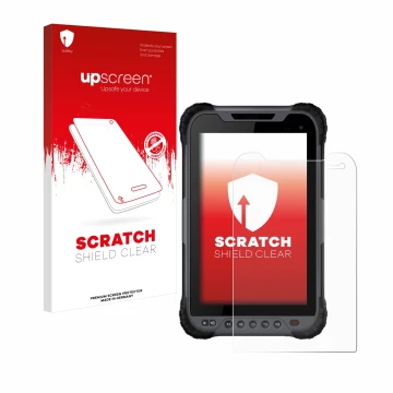 Front side of a product packaging with the brand logo upscreen. Next to it is the device Stonex UT32 Rugged Tablet shown with 