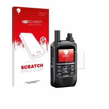 Front side of a product packaging with the brand logo upscreen. Next to it is the device Icom ID-50E shown with the correspond