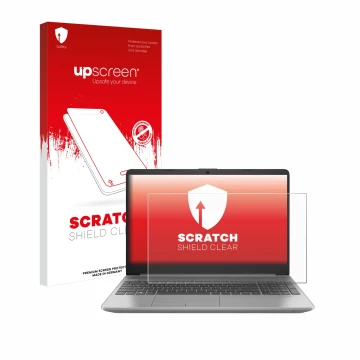 Front side of a product packaging with the brand logo upscreen. Next to it is the device HP 250 G9 shown with the correspondin