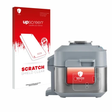 Front side of a product packaging with the brand logo upscreen. Next to it is the device Ninja Speedi Rapid Cooking System sho