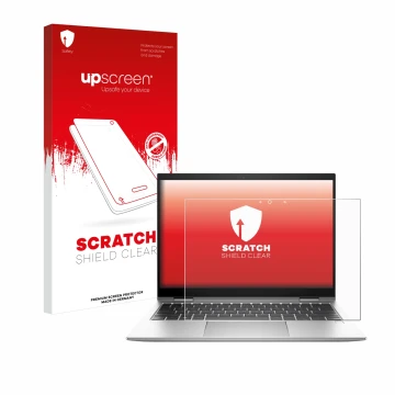Front side of a product packaging with the brand logo upscreen. Next to it is the device HP EliteBook x360 830 G10 shown with 