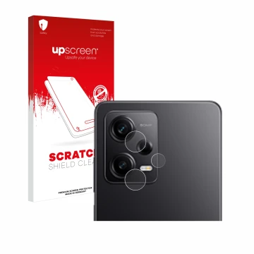 Front side of a product packaging with the brand logo upscreen. Next to it is the device Xiaomi Redmi Note 12 Pro 5G (ONLY Cam