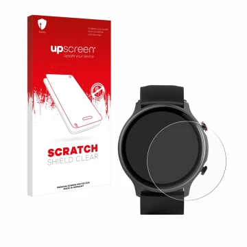 Front side of a product packaging with the brand logo upscreen. Next to it is the device Hama Fit Watch 6910 shown with the co