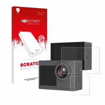 Front side of a product packaging with the brand logo upscreen. Next to it is the device Akaso Brave 4 Pro shown with the corr