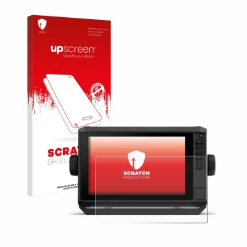 Front side of a product packaging with the brand logo upscreen. Next to it is the device Garmin ECHOMAP UHD2 9