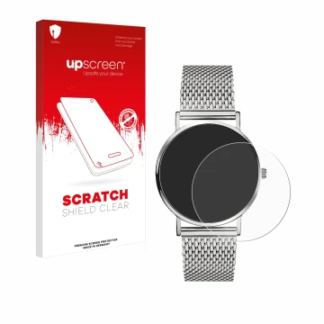 Front side of a product packaging with the brand logo upscreen. Next to it is the device Liebeskind New Case Mesh (34 mm) show