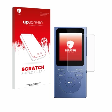 Front side of a product packaging with the brand logo upscreen. Next to it is the device Sony Walkman NW-E394 shown with the c