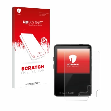 Front side of a product packaging with the brand logo upscreen. Next to it is the device HifiWalker H2 touch shown with the co