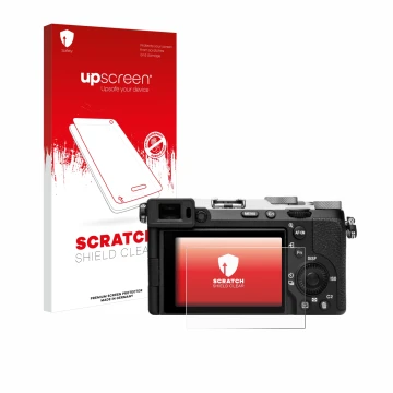 Front side of a product packaging with the brand logo upscreen. Next to it is the device Sony Alpha 7C II (ILCE-7CM2) shown wi