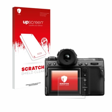 Front side of a product packaging with the brand logo upscreen. Next to it is the device Fujifilm GFX100 II shown with the cor
