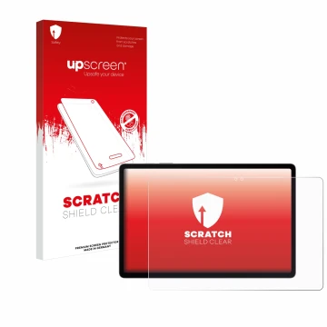 Front side of a product packaging with the brand logo upscreen. Next to it is the device Samsung Galaxy Tab S9 FE+ shown with 