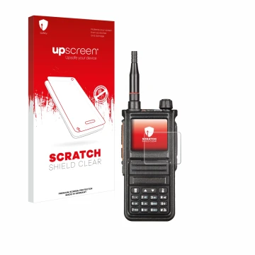 Front side of a product packaging with the brand logo upscreen. Next to it is the device Radtel RT-470X shown with the corresp