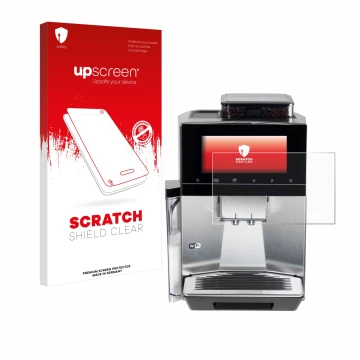 Front side of a product packaging with the brand logo upscreen. Next to it is the device Siemens EQ900 TQ903D03 shown with the