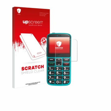 Front side of a product packaging with the brand logo upscreen. Next to it is the device Uleway Seniorenhandy shown with the c