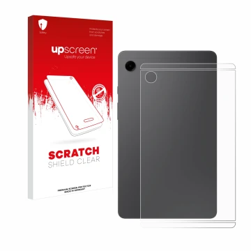 Front side of a product packaging with the brand logo upscreen. Next to it is the device Samsung Galaxy Tab A9 WiFi (Back) sho