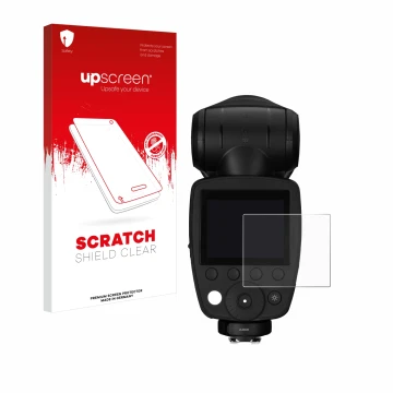 Front side of a product packaging with the brand logo upscreen. Next to it is the device Profoto A10 shown with the correspond