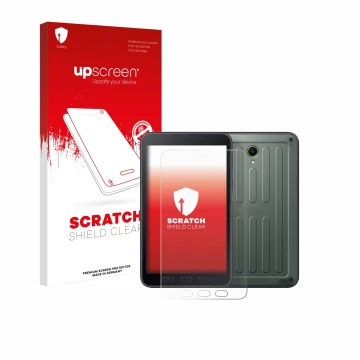 Front side of a product packaging with the brand logo upscreen. Next to it is the device Samsung Galaxy Tab Active 5 (portrait