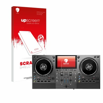 Front side of a product packaging with the brand logo upscreen. Next to it is the device Numark Mixstream Pro Go shown with th