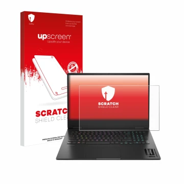 Front side of a product packaging with the brand logo upscreen. Next to it is the device HP Omen 16 2024 shown with the corres